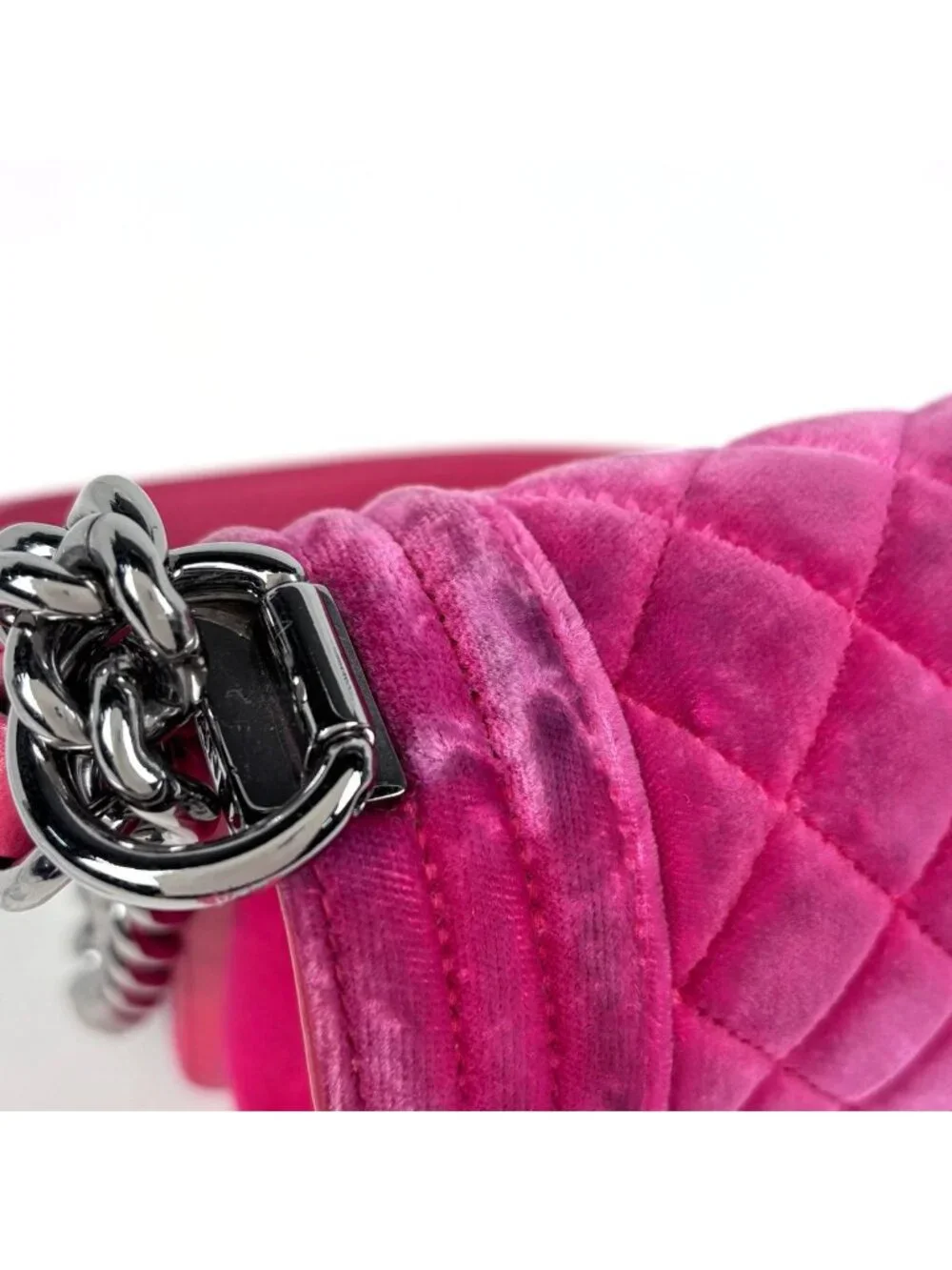 Chanel Shoulder Bag Boy CC Logo Velvet Pink